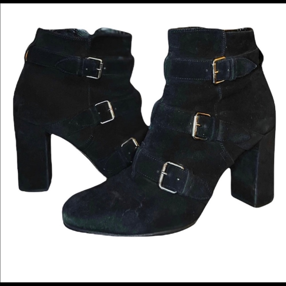 SAINT LAURENT Black Suede Buckle Ankle Boots w/ buckles - Picture 4 of 12